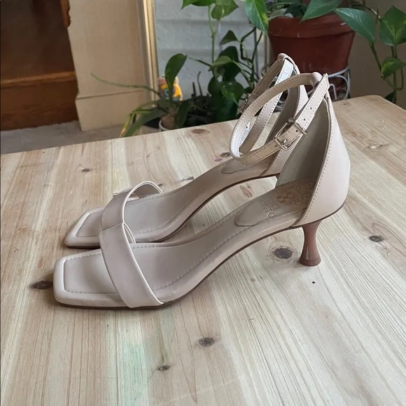 Vince Camuto Women's Nude Square Toed Kitten Heeled Sandals - Picture 3 of 10